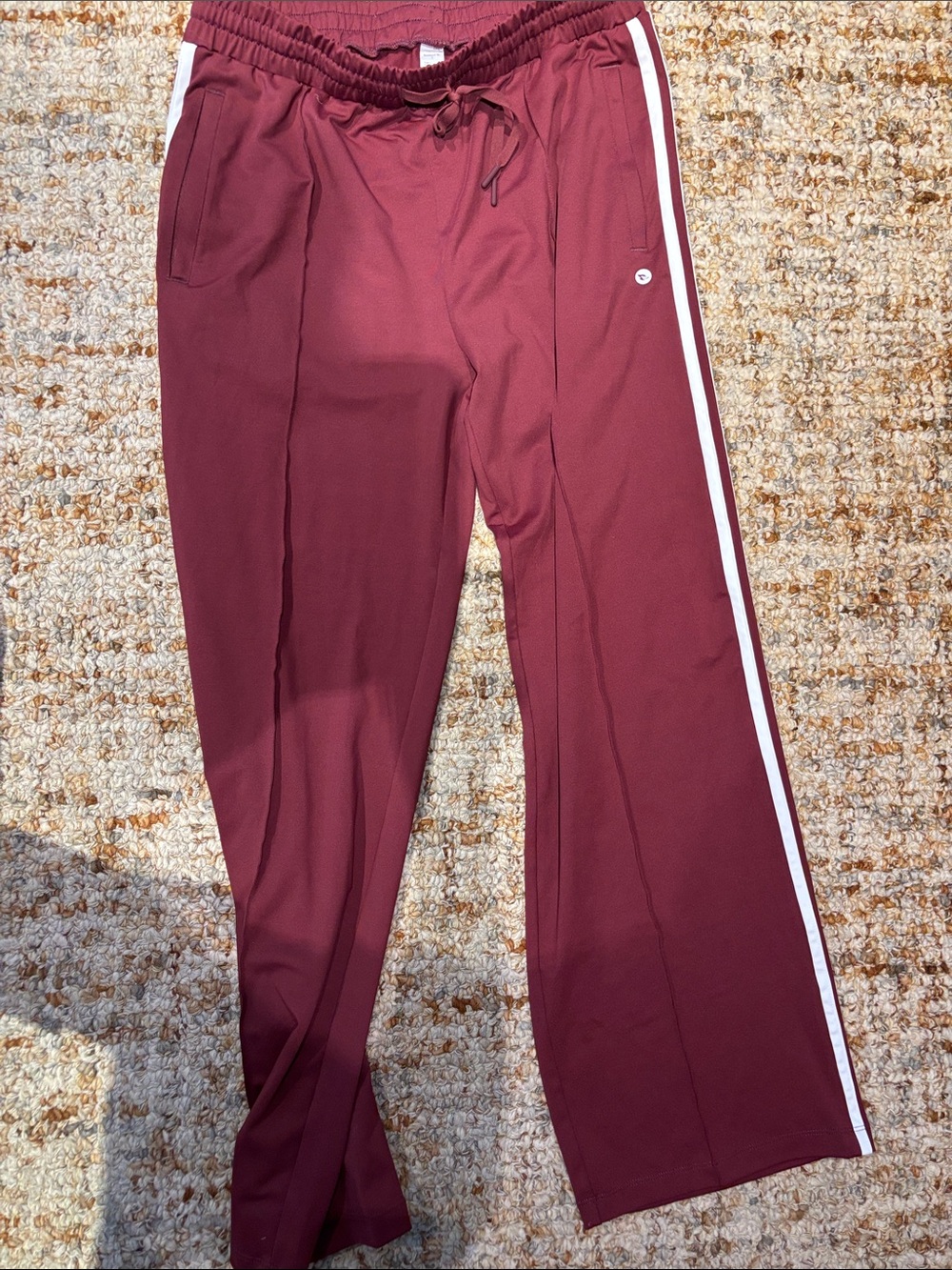 Baleaf Maroon Track Pants with White Side Stripe